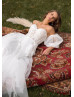 Ivory Shinning Lace Tulle Flowing Wedding Dress With Detachable Sleeves